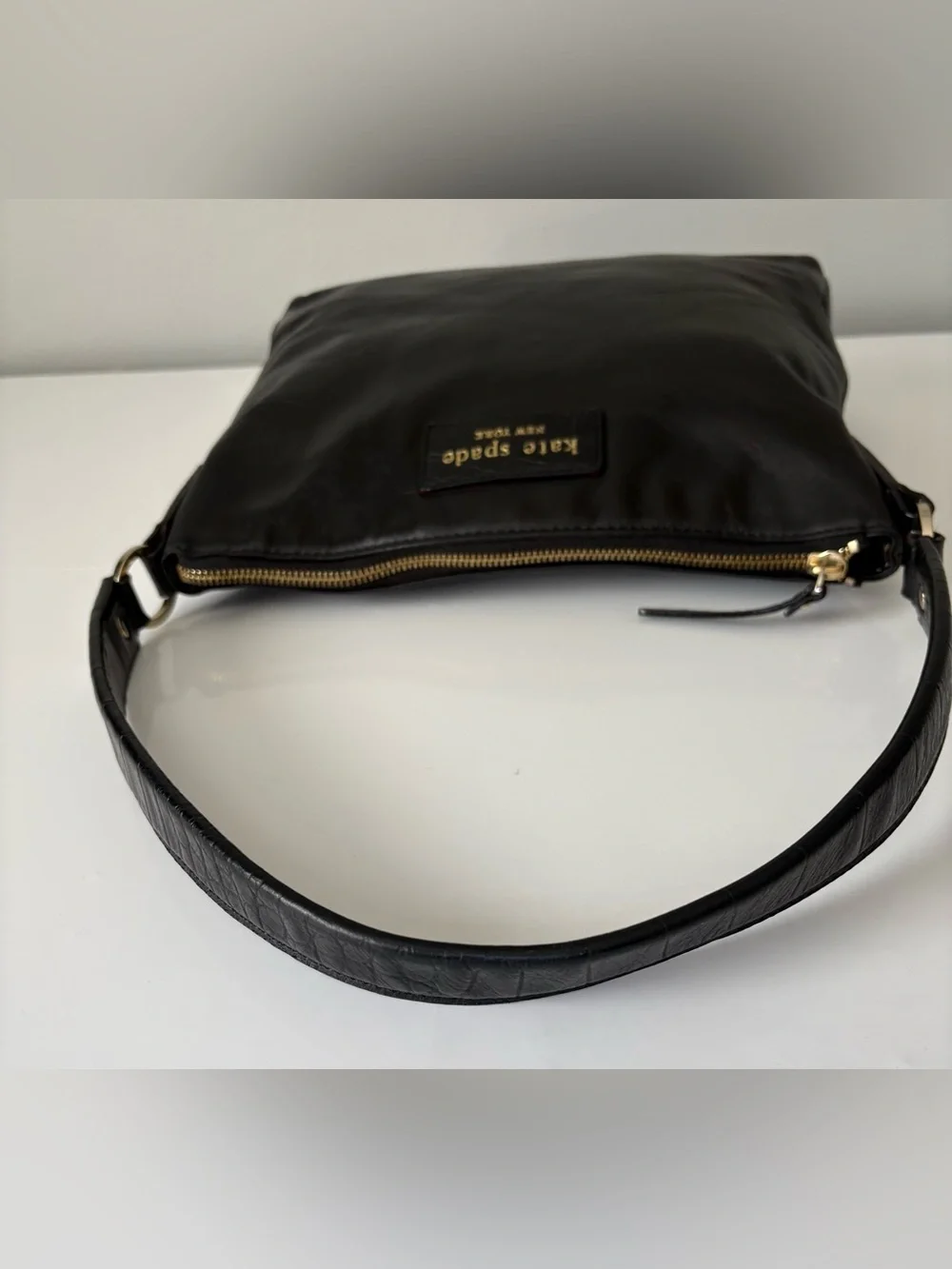 Kate Spade New York Black Leather Shoulder Bag Polka Dot Lining